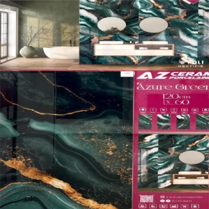 AZURE GREEN (AZ CERAM Porcelaine) Grès Cérame Émaillé Poli Rectifié – Effet Marbre Exotique / Quartzite Émeraude & Or